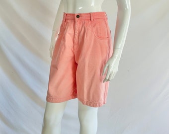 Vintage 90s Y2K Chaus Sport Coral Pink Denim wash Bermuda Shorts Pleated High Waisted 100% Cotton deep pockets Women’s Size 10 Large