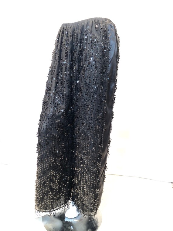 Black Sequin Fringe Palazzo Pants 