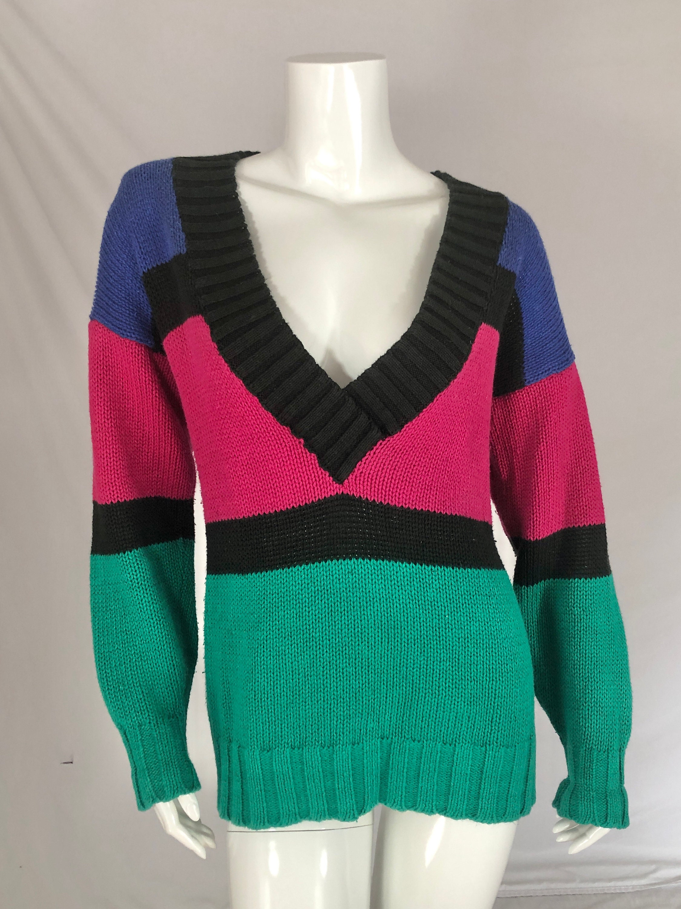 Vintage Stefano Sportswear Women's L V Neck Sweater Retro