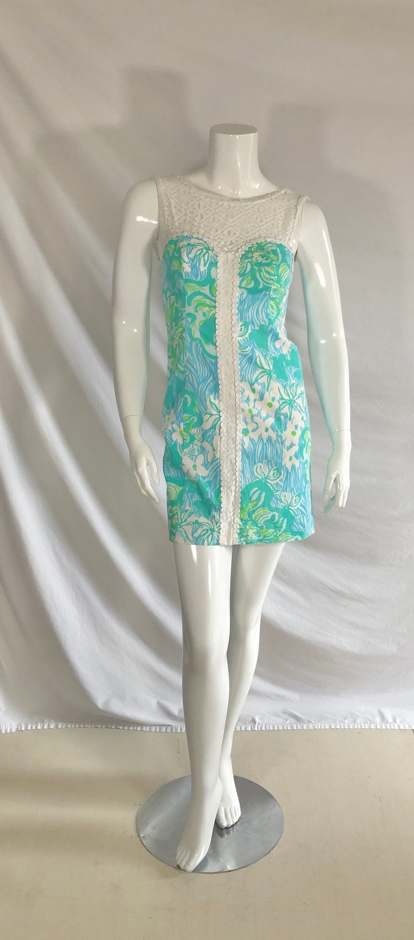 Lilly Pulitzer Sofia Shift Lagoon Green Wave Rider Dress Blue Green  Tropical Floral Sweetheart Neckline Lace Yoke Darts Sleeveless Size 0 XS -  Etsy