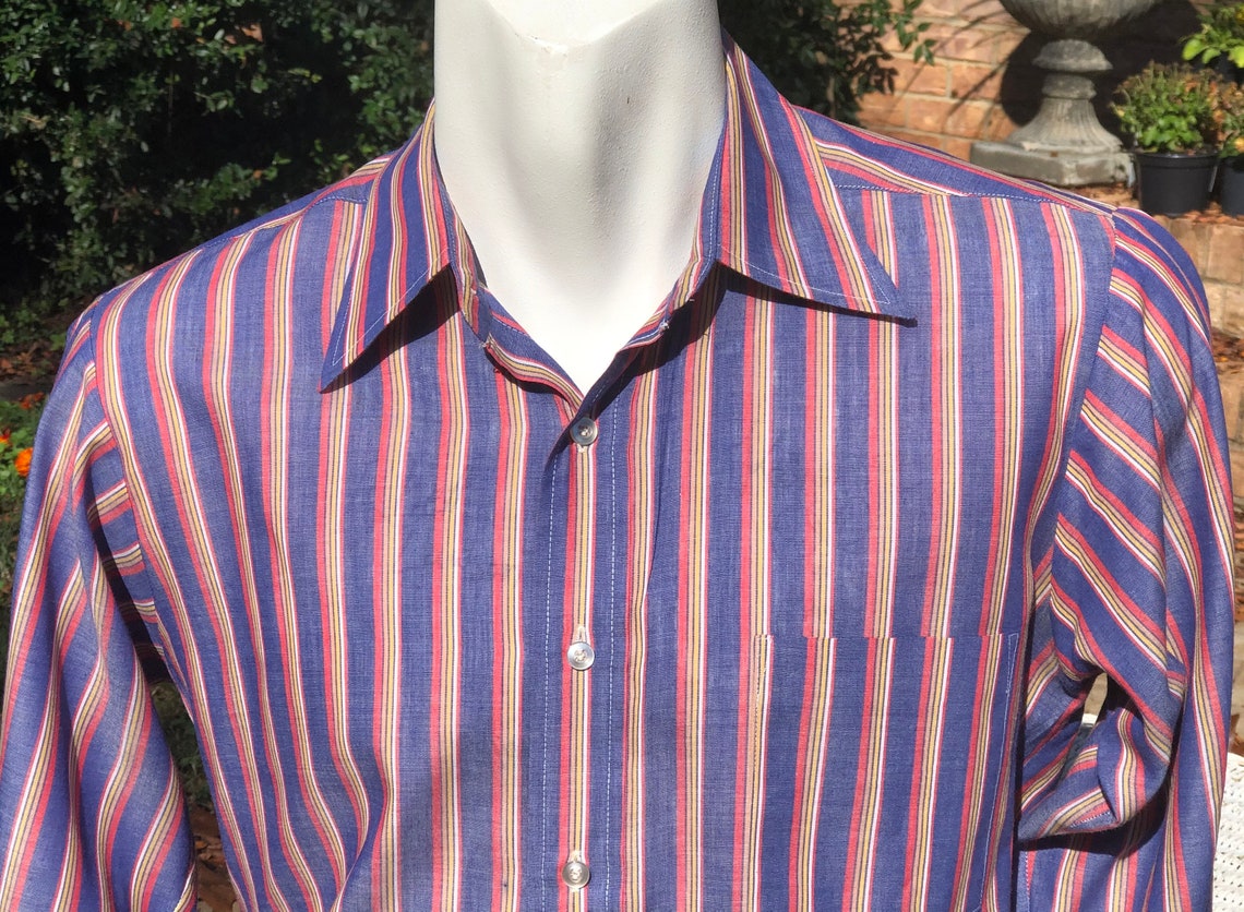 Vintage 70s Mens Button Down Striped Dress Shirt Andhurst | Etsy