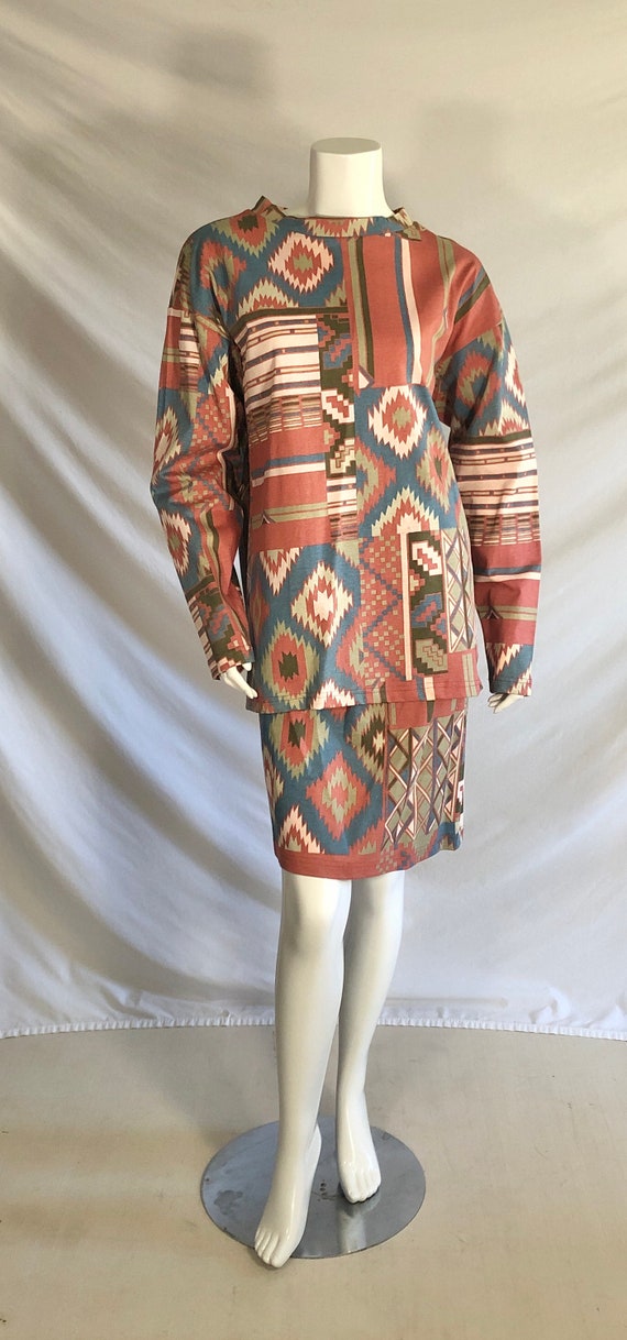 NWT Vintage 90s Chicos Design Ikat Skirt set Long… - image 3