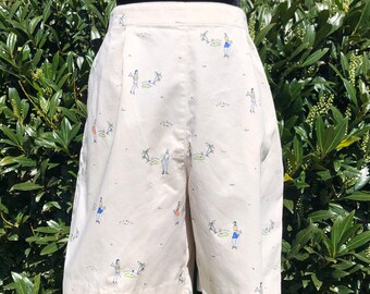 Sporty Vintage 90s 2000s Liz Golf Liz Claiborne Golfers Beige Pleated Linen Bermuda Shorts High waisted Women's size 16 Golfing girls