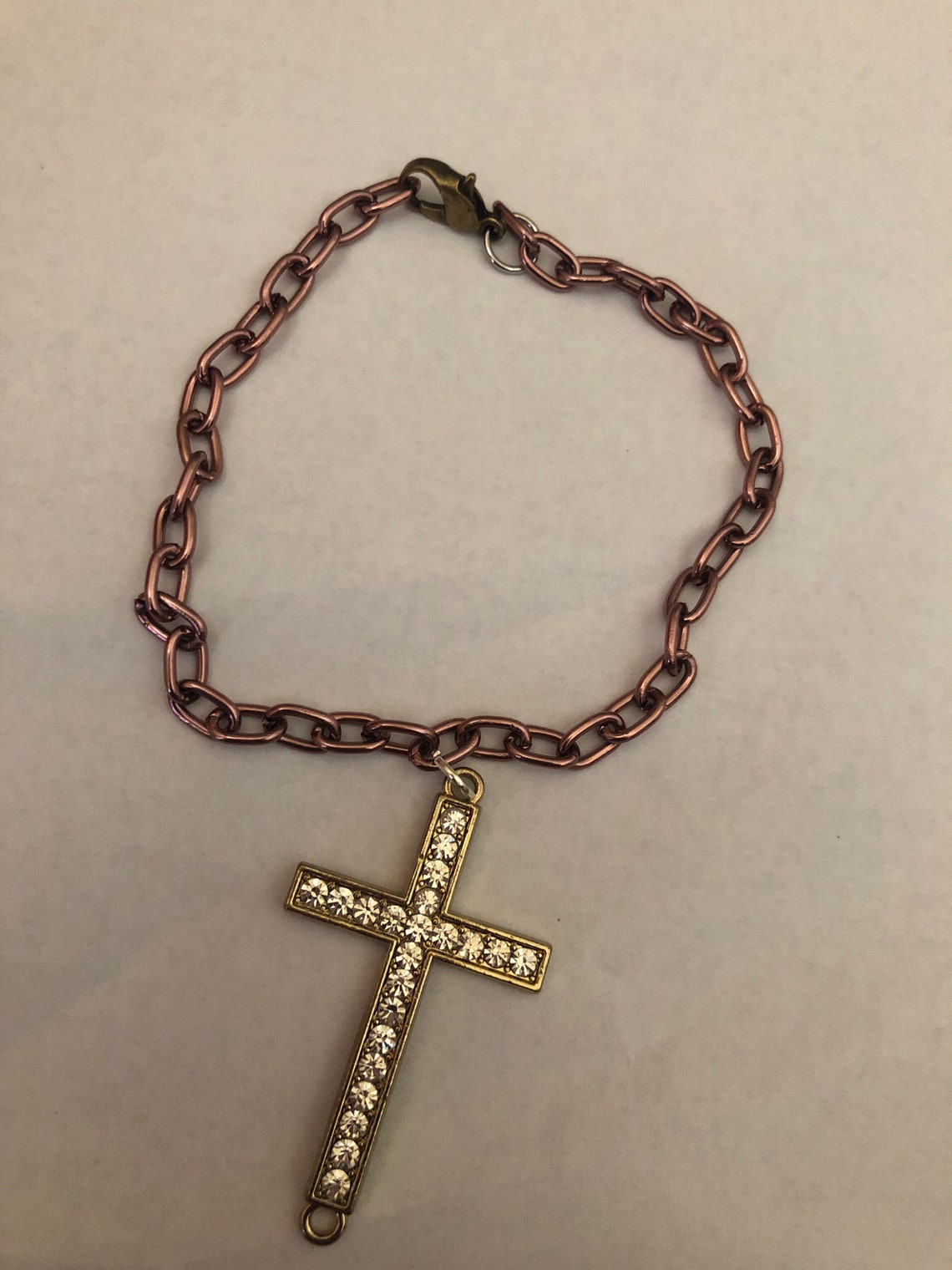 Chain Pendant Bracelet With Gold Cross Charm Etsy