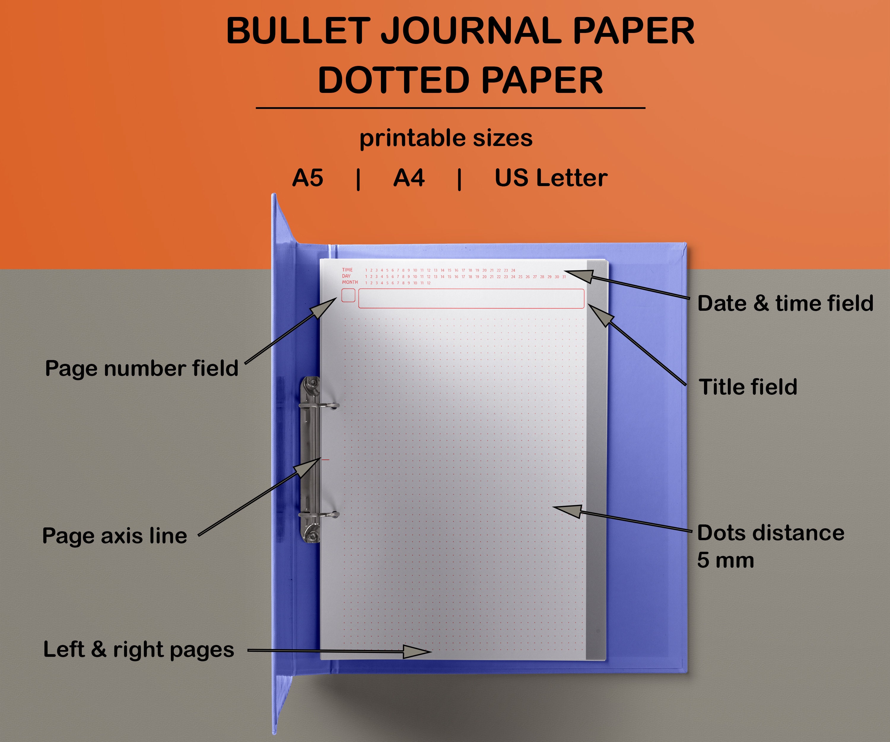 Bullet Journal Paper. Dotted Paper. Binder Inserts. - Etsy