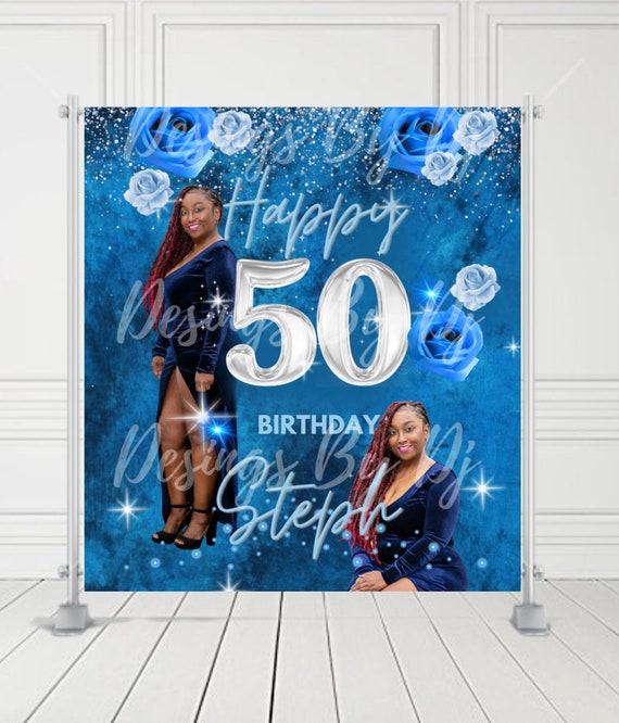 Banner Happy 50th Birthday Olografico Blu 2,7 M: Striscione Decorativo Per Festa Di Compleanno, Ripetuto 3 Volte
