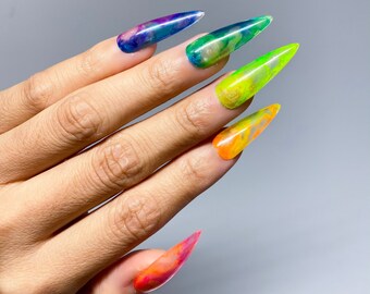 photo Bright Neon Summer Long Square Acrylic Nails neon summer nails etsy