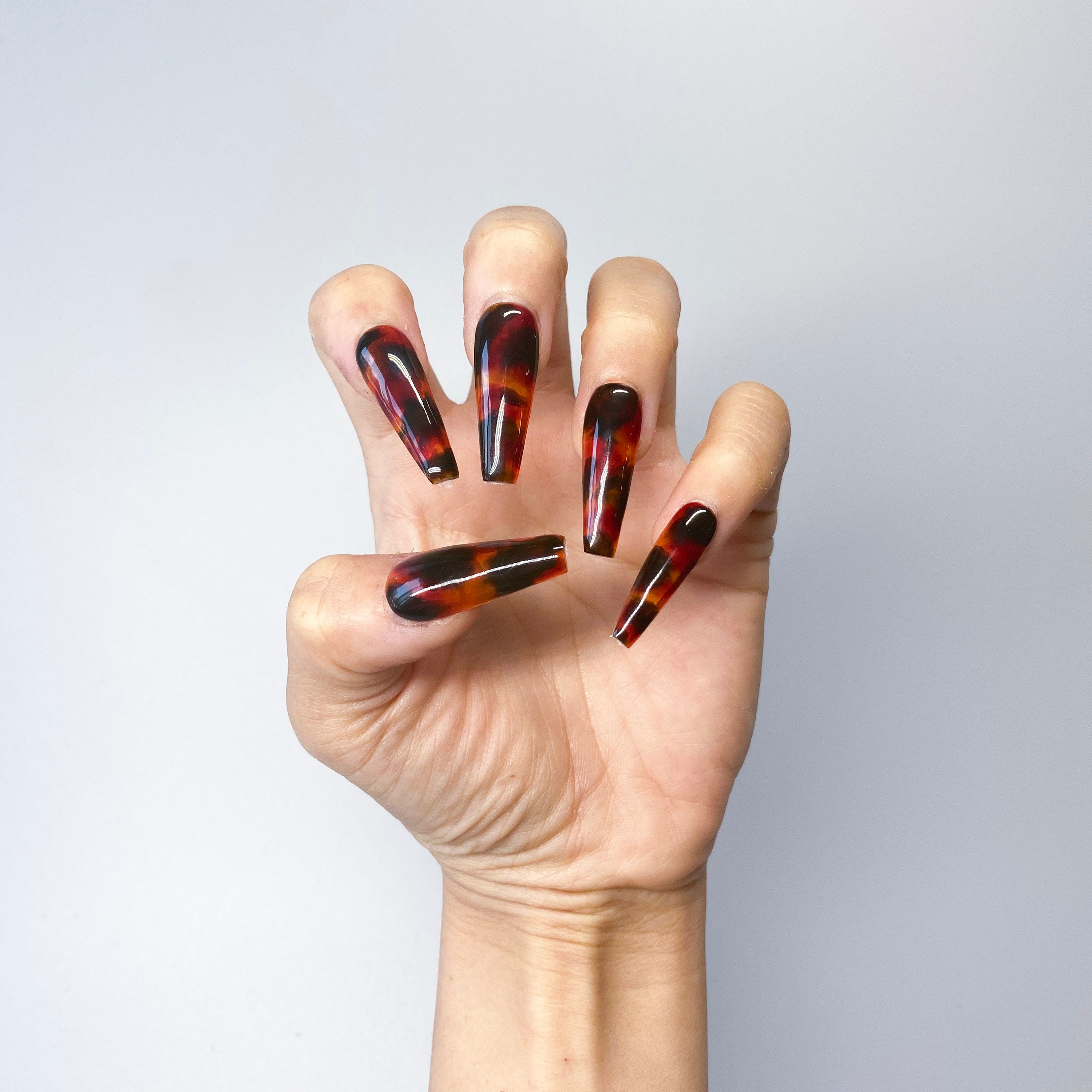 Tortoise Shell Press On Nails Glass Jelly Apres Gelx Tips Etsy