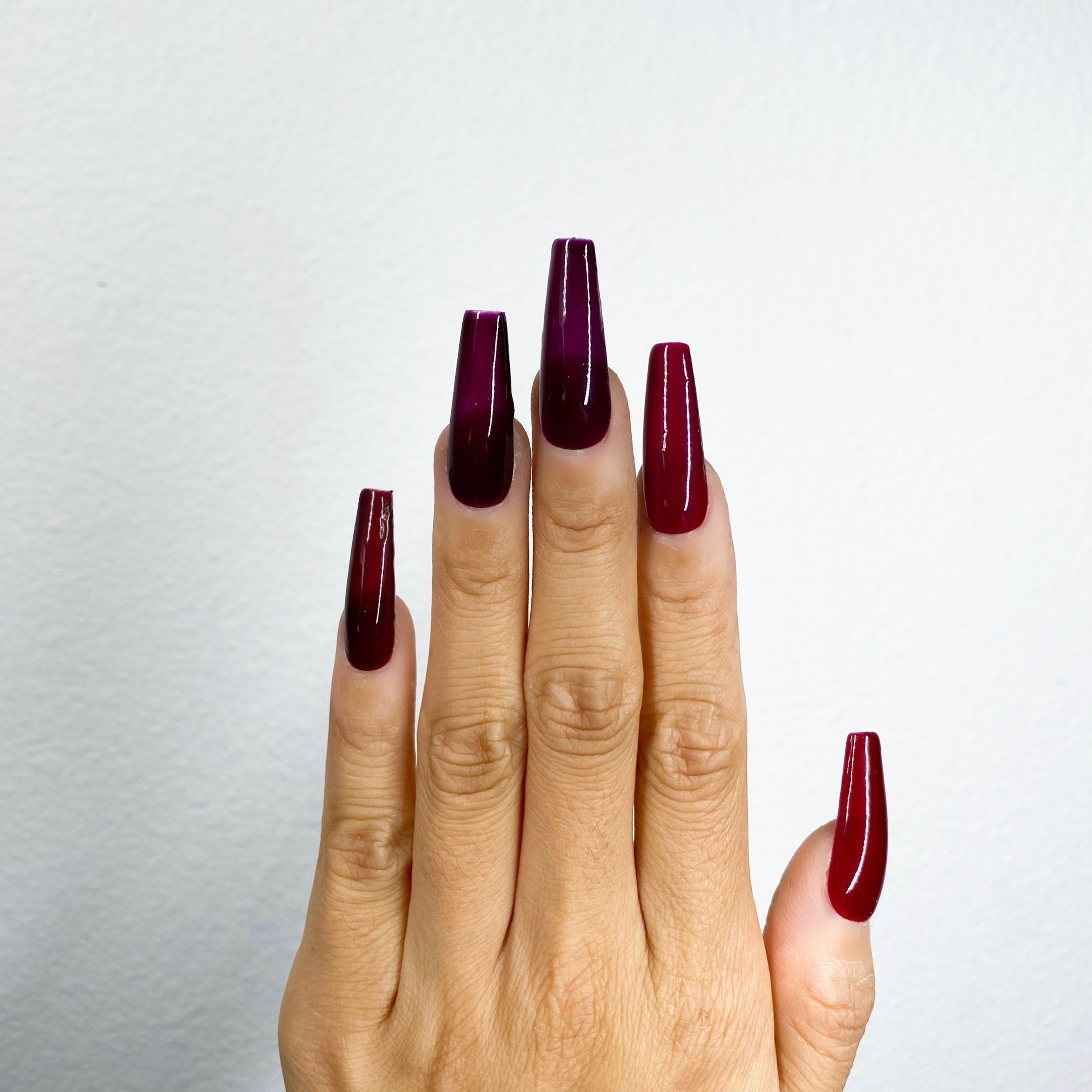 Wine Nails Gradient Ombré Solid Color Press on Nails Etsy