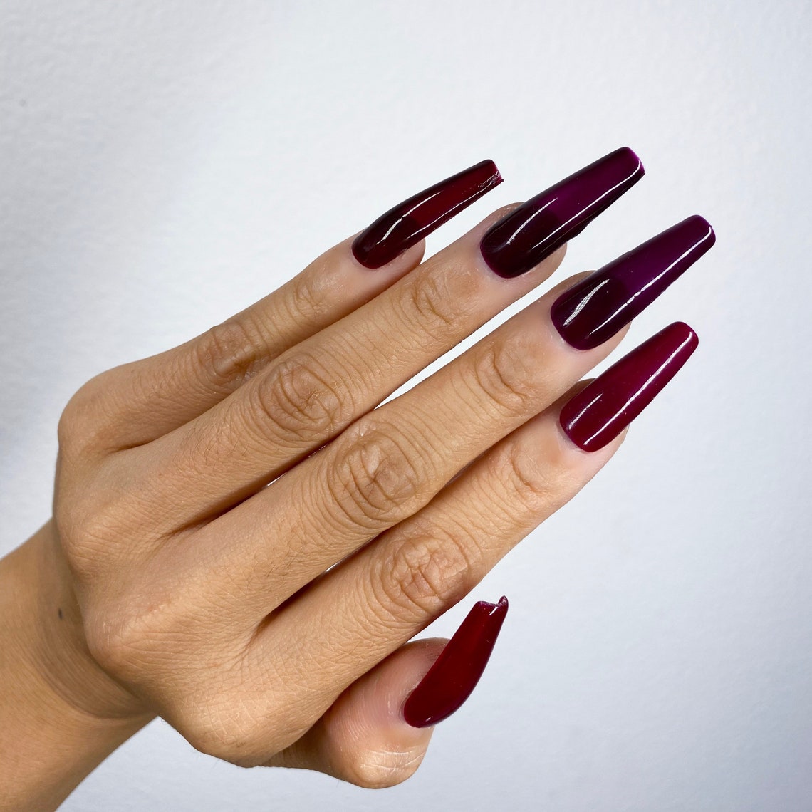 Wine Nails Gradient Ombré Solid Color Press on Nails Etsy