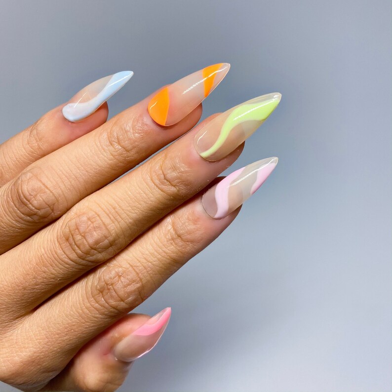 Abstract Swirl Nails in Pastel Press on Nails Apres GelX image 0