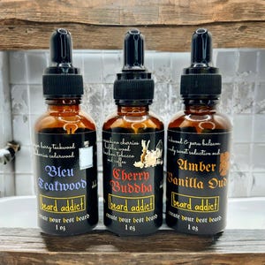 3 Luxury Beard Growth Oils (1oz ea), Beard Cologne (Jojoba, Almond, Argan, Apricot, Castor, Black Seed, Henna) Golden Medium/Thick Oil