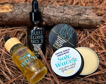 Cool Water Collection - Salt Water, Bleu Beard Balm/Butter Hybrid & Oil | Juniper Berry + Sandalwood
