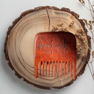 Handmade Mini Red Wood Beard Comb - Engraved Fine Tooth Travel Comb