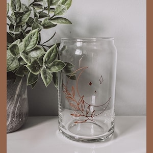 Mystical Crescent Moon 16 oz Beer Can Glass | Celestial | Witchy Vibes | Choose Your Color | Boho Birthday Gift | Iced Coffee Cup