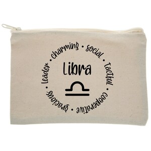 Libra Zodiac Sign Canvas Pouch | Astrology | Personality Traits | Customized Birthday Gift | Choose Your Color | Makeup Bag