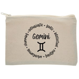 Zwillinge Sternzeichen Leinentasche | Astrologie | Persönlichkeitseigenschaften | Individuelles Geburtstagsgeschenk | Wählen Sie Ihre Farbe | Schminktasche