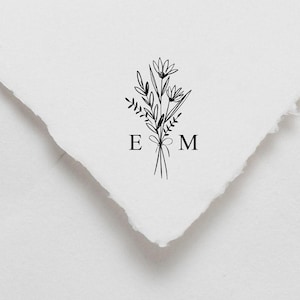 Floral Wedding Logo Stamp | Bouquet Name Initial Embosser | Monogram Stamp | Rubber Stamp, Self Inking Stamp or Embosser | Design: WS015