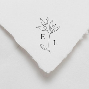 Greenery Monogram Stamp | Custom Name Initial Gift | Wedding Logo Embosser | Rubber Stamp, Self Inking Stamp or Embosser | Design: WS016