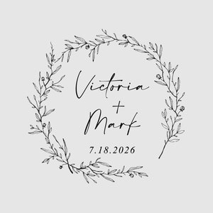 Custom Wedding Stamp | Wedding Wreath Stamp | Wedding Logo Stamp | Rubber Stamp, Self-Inking Stamp or Embosser | Design: WS010