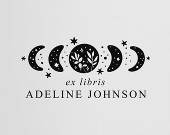 Moon Book Stamp Personalized | Ex Libris Stamp | Bookplate Stamp | Rubber Stamp or Self Inking | Design: STL013