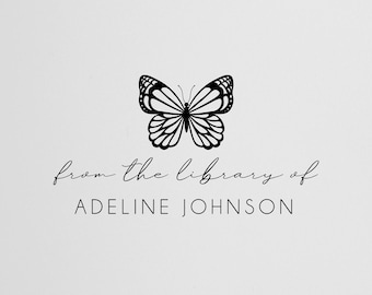 Personalisierte Schmetterling Bibliothek Buchstempel | individuelles Ex Libris Exlibris | Stempel, Selbstfarbstempel oder Embosser | Design: STL024