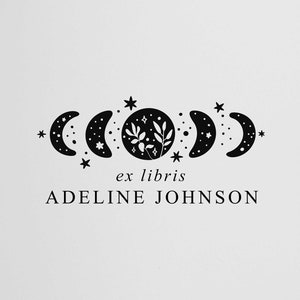 Moon Book Stamp Personalized | Ex Libris Stamp | Bookplate Stamp | Rubber Stamp or Self Inking | Design: STL013