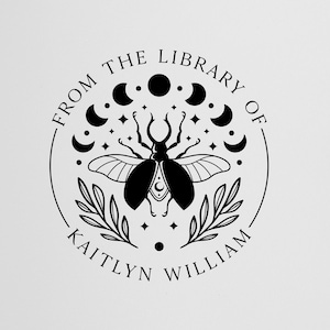 Moth and Moon Book Stamp Personalized | From the Library of Stamp | Rubber Stamp or Self Inking Stamp | Design: STL071