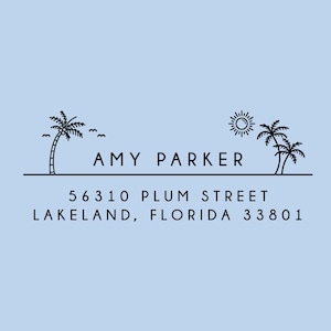 Palm Tree Return Address Stamp Self Inking, Custom Address Stamp Tree, Rubber Address Stamp, 1 x 2.5 inches, Design: STA021