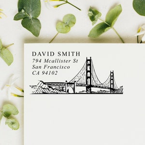 Golden Gate Bridge Return Address Stamp | San Francisco Address Stamp | Rubber Stamp or Self Inking Stamp | 1 x 2 inches | Design: STA066
