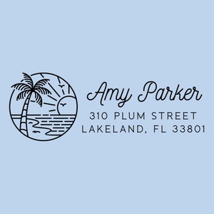 Return Address Stamp Self Inking, Beach Address Stamp, Palm Tree Custom Address Stamp, 1 x 2.5 inches, Design: STA029