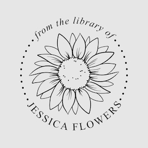 Sunflower Stamp Personalized | Flower Library Stamp | Flower Book Stamp | Rubber Stamp, Self Inking Stamp or Embosser | SKU: STL031