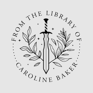 Schwertbuch Stempel Personalisiert | Fantasie Buch-Platte | Bibliothek Stempel | Stempel, Selbstfarbstempel oder Embosser | Design: STL060