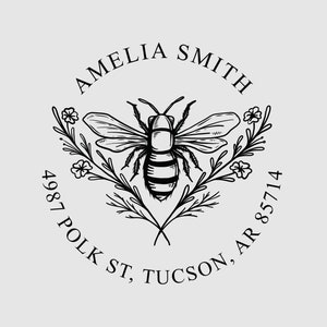 Bee Return Address Stamp | Bee Address Embosser | Round Address Stamp | Rubber Stamp, Self-Inking Stamp or Embosser | Design: STA042