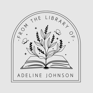 Book Stamp Personalized | From the Library of Stamp | Floral Open Book Stamp | Ex Libris Stamp | SKU: STL045