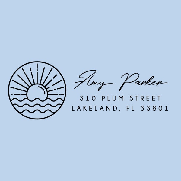 Return Address Stamp Self Inking, Custom Address Stamp, Beach Address Stamp, 1 x 2.5 inches, Design: STA032