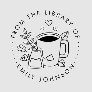 Personalized Book Stamp Cozy Tea Cup Library Stamp From the