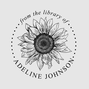 Sunflower Library Stamp | Flower Book Stamp | From the Library of Stamp | Rubber Stamp, Self Inking Stamp | Design: STL038