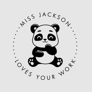 Personalized Teacher Stamps | Panda Teachers Stamper | Teacher Loves Your Work | 1 inch Rubber Stamp or Self Inking Stamp| Design: TS006