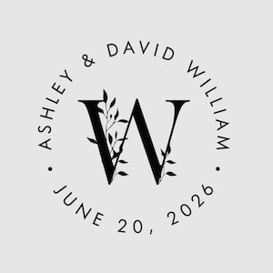 May include: A black and white wedding logo with the text "Ashley & David William June 20, 2026" in a circle around the letter "W" with floral accents.