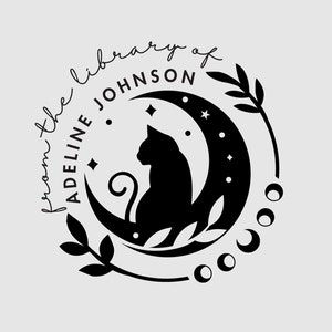 Cat and Moon Book Stamp Personalized | From the Library of | Rubber Stamp, Self Inking Stamp or Embosser | Design: STL070