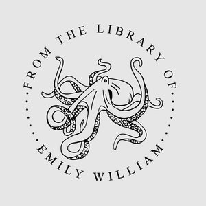 Octopus Library Book Stamp Personalized | Octopus Bookplate | Ex Libris Stamp | Rubber Stamp, Self Inking Stamp or Embosser | Design: STL104