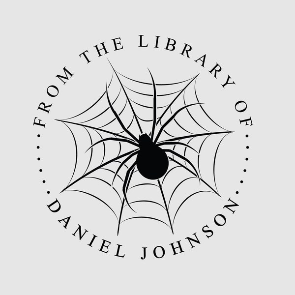 Spider Book Stamp Personalized | Horror Library Stamp | Ex Libris Stamp | Rubber Stamp, Self Inking Stamp or Embosser | Design: STL111