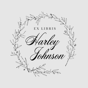Wreath Library Stamp | Ex Libris Book Stamp | Rubber Stamp, Self Inking Stamp or Embosser | SKU: STL069