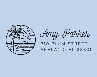 Return Address Stamp Self Inking, Beach Address Stamp, Palm Tree Custom Address Stamp, 1 x 2.5 inches, Design: STA029