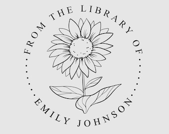 Sunflower Book Stamp Personalized | Bookish Gifts | Sunflower Library Stamp | Rubber Stamp, Self Inking Stamp or Embosser | Design: STL113