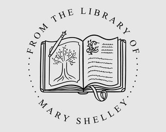 Buch Stempel Personalisiert | Märchenbuch Bibliothek Stempel | Buch Platte | Stempel, Selbstfarbstempel oder Embosser | Design:STL145