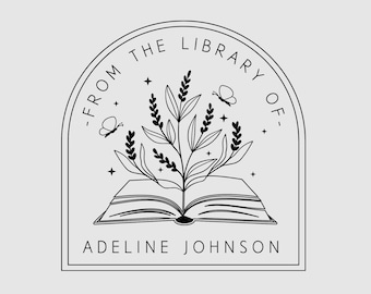 Book Stamp Personalized | From the Library of Stamp | Floral Open Book Stamp | Ex Libris Stamp | SKU: STL045