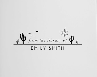 From the Library of Stamp | Ex Libris Stamp | Cactus Plant Library Stamp | Rubber Stamp or Self Inking | Design: STL007
