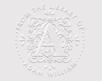 Gothic Monogram Library Book Embosser | Name Initial Round Book Stamp | Rubber Stamp, Self Inking Stamp or Embosser | SKU: STL120